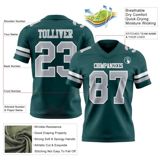 Custom Midnight Green Gray-White Mesh Authentic Football Jersey