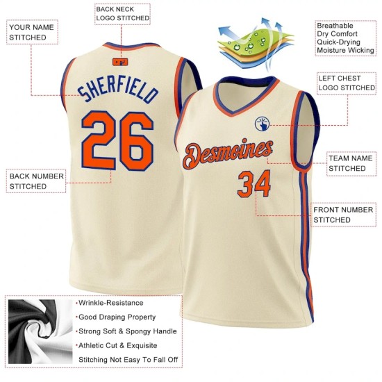 Custom Cream Orange-Royal Authentic Throwback Basketball Jersey