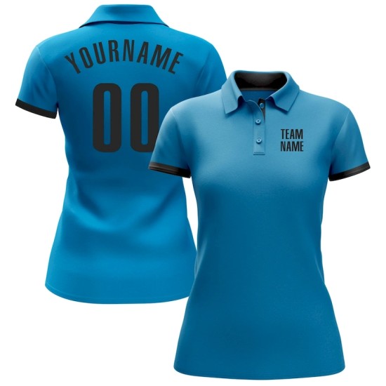 Custom Panther Blue Black Performance Golf Polo Shirt