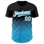 Custom Black White-Sky Blue 3D Gradient Square Shape Authentic Baseball Jersey