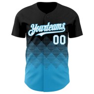 Custom Black White-Sky Blue 3D Gradient Square Shape Authentic Baseball Jersey