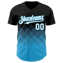 Custom Black White-Sky Blue 3D Gradient Square Shape Authentic Baseball Jersey