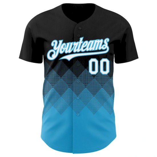 Custom Black White-Sky Blue 3D Gradient Square Shape Authentic Baseball Jersey