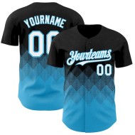 Custom Black White-Sky Blue 3D Gradient Square Shape Authentic Baseball Jersey
