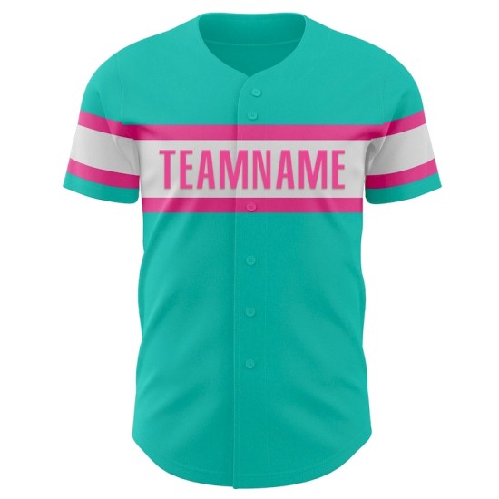 Custom Aqua White-Pink Authentic Baseball Jersey
