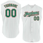 Custom White Kelly Green Pinstripe Red Authentic Sleeveless Baseball Jersey Custom White Kelly Green Pinstripe Red Authentic Sleeveless Baseball Jersey