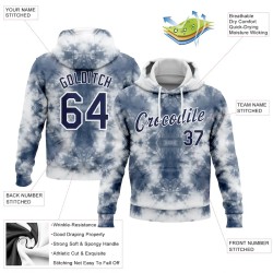 Custom Stitched Tie Dye Navy-White 3D Abstract Style Sports Pullover Sweatshirt Hoodie