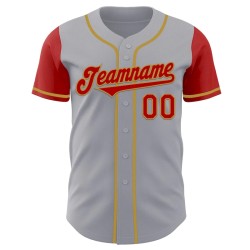 Custom Gray Red-Old Gold Authentic Two Tone Baseball Jersey