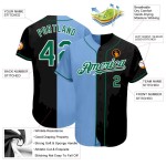 Custom Black Kelly Green-Light Blue Authentic Split Fashion Baseball Jersey Custom Black Kelly Green-Light Blue Authentic Split Fashion Baseball Jersey