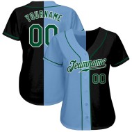 Custom Black Kelly Green-Light Blue Authentic Split Fashion Baseball Jersey