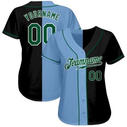 Custom Black Kelly Green-Light Blue Authentic Split Fashion Baseball Jersey