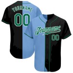 Custom Black Kelly Green-Light Blue Authentic Split Fashion Baseball Jersey Custom Black Kelly Green-Light Blue Authentic Split Fashion Baseball Jersey