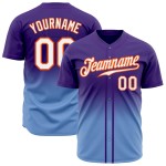 Custom Purple White Light Blue-Orange Authentic Fade Fashion Baseball Jersey Custom Purple White Light Blue-Orange Authentic Fade Fashion Baseball Jersey