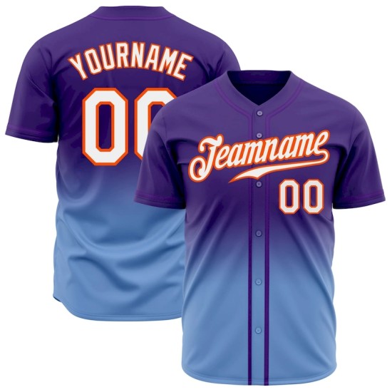 Custom Purple White Light Blue-Orange Authentic Fade Fashion Baseball Jersey Custom Purple White Light Blue-Orange Authentic Fade Fashion Baseball Jersey