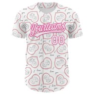 Custom White Pink 3D Pattern Design Mother's Day Love Authentic Baseball Jersey