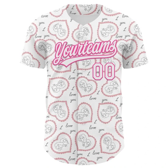 Custom White Pink 3D Pattern Design Mother's Day Love Authentic Baseball Jersey