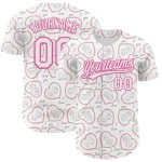 Custom White Pink 3D Pattern Design Mother's Day Love Authentic Baseball Jersey