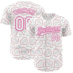 Custom White Pink 3D Pattern Design Mother's Day Love Authentic Baseball Jersey