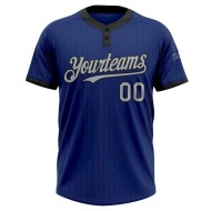Custom Royal Black Pinstripe Gray Two-Button Unisex Softball Jersey