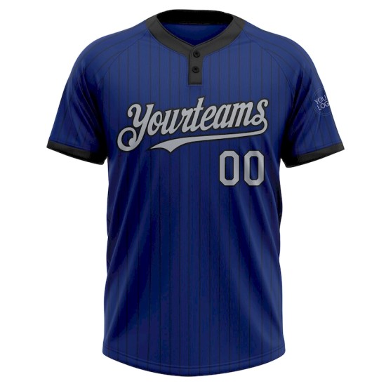 Custom Royal Black Pinstripe Gray Two-Button Unisex Softball Jersey