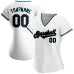 Custom White Black-Teal Authentic Baseball Jersey
