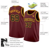 Custom Burgundy Black-Gold Authentic Basketball Jersey