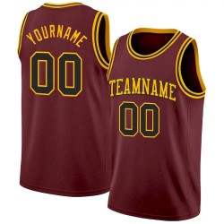 Custom Burgundy Black-Gold Authentic Basketball Jersey