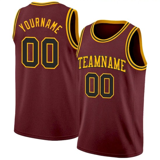 Custom Burgundy Black-Gold Authentic Basketball Jersey
