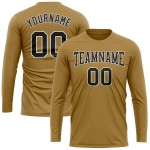 Custom Old Gold Black-White Long Sleeve Performance T-Shirt Custom Old Gold Black-White Long Sleeve Performance T-Shirt