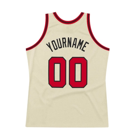 Custom Cream Red-Black Authentic Throwback Basketball Jersey