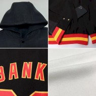 Custom White Red Bomber Full-Snap Varsity Letterman Hoodie Jacket