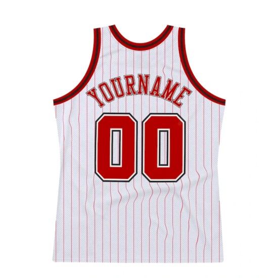 Custom White Red Pinstripe Red-Black Authentic Basketball Jersey Custom White Red Pinstripe Red-Black Authentic Basketball Jersey