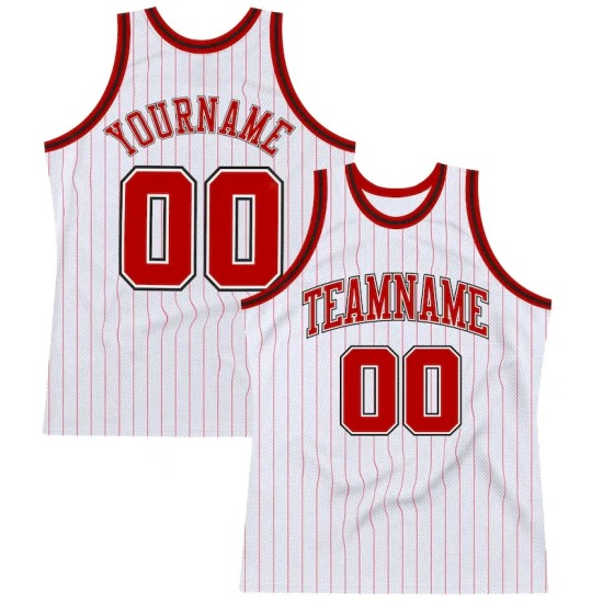 Custom White Red Pinstripe Red-Black Authentic Basketball Jersey Custom White Red Pinstripe Red-Black Authentic Basketball Jersey