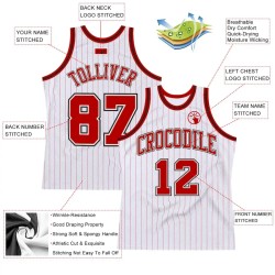 Custom White Red Pinstripe Red-Black Authentic Basketball Jersey