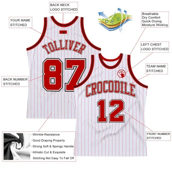 Custom White Red Pinstripe Red-Black Authentic Basketball Jersey Custom White Red Pinstripe Red-Black Authentic Basketball Jersey