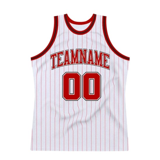Custom White Red Pinstripe Red-Black Authentic Basketball Jersey Custom White Red Pinstripe Red-Black Authentic Basketball Jersey
