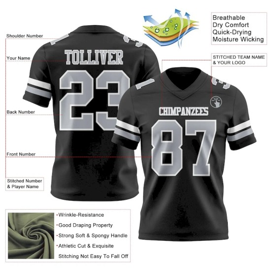 Custom Black Gray-White Mesh Authentic Football Jersey