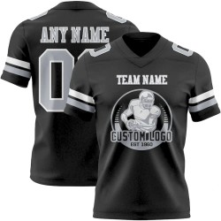 Custom Black Gray-White Mesh Authentic Football Jersey