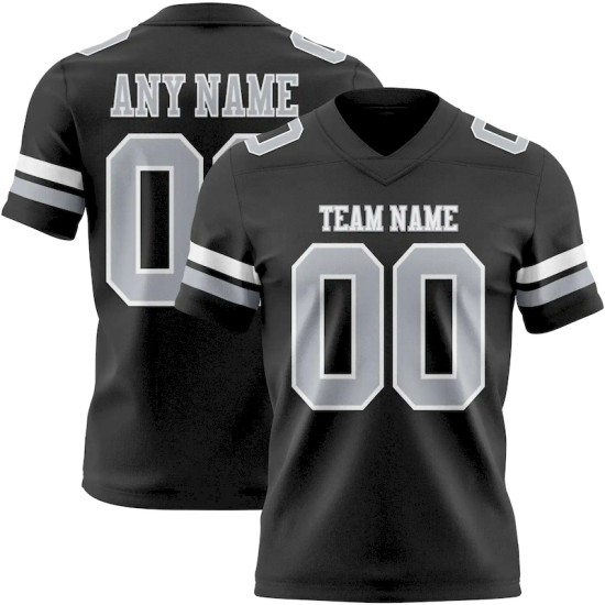 Custom Black Gray-White Mesh Authentic Football Jersey