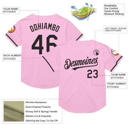 Custom Light Pink Black Mesh Authentic Throwback Baseball Jersey Custom Light Pink Black Mesh Authentic Throwback Baseball Jersey