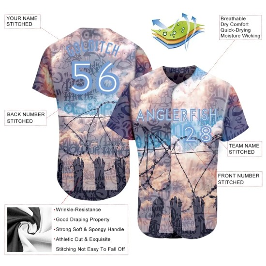 Custom Graffiti Pattern Light Blue-White 3D Freedom Authentic Baseball Jersey Custom Graffiti Pattern Light Blue-White 3D Freedom Authentic Baseball Jersey