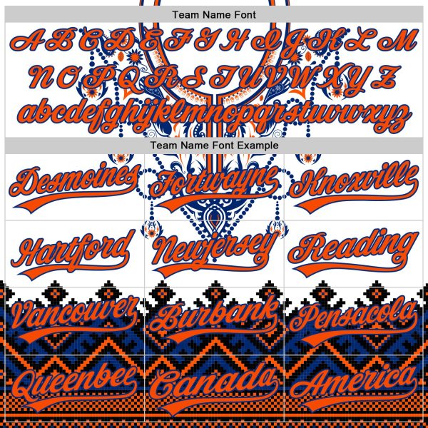 Custom White Orange-Royal 3D Pattern Design Traditional African Ethnic Style Authentic Baseball Jersey - Image 3