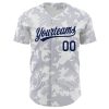 Custom White Navy 3D Pattern Design Curve Lines Authentic Baseball Jersey - Image 2