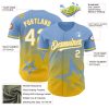 Custom Light Blue White-Yellow 3D Pattern Design Gradient Style Twinkle Star Authentic Baseball Jersey - Image 3