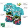 Custom Aqua White-Black 3D Pattern Design Big Bass Fish Fishing Performance T-Shirt - Image 3
