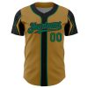 Custom Old Gold Kelly Green-Black 3 Colors Arm Shapes Authentic Baseball Jersey - Image 3