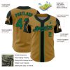 Custom Old Gold Kelly Green-Black 3 Colors Arm Shapes Authentic Baseball Jersey - Image 4