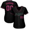 Custom Black Pink-Kelly Green Authentic Baseball Jersey - Image 2