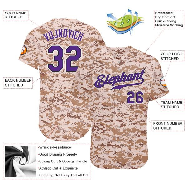 Custom Camo Purple-Black Authentic Salute To Service Baseball Jersey - Image 3
