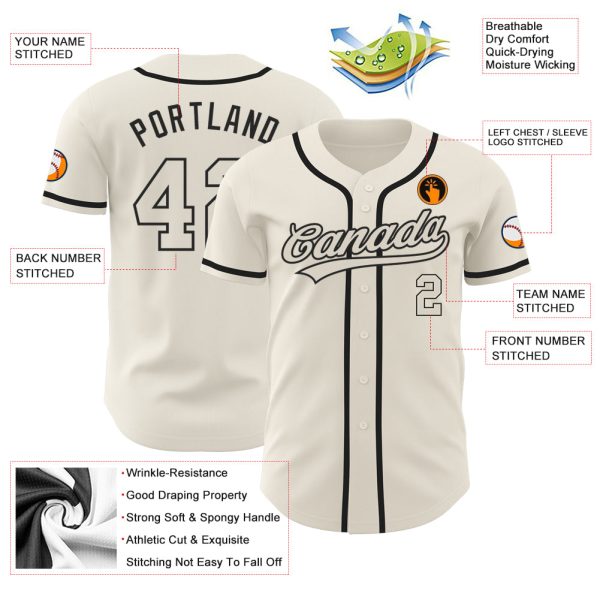 Custom Cream Cream-Black Authentic Baseball Jersey - Image 3
